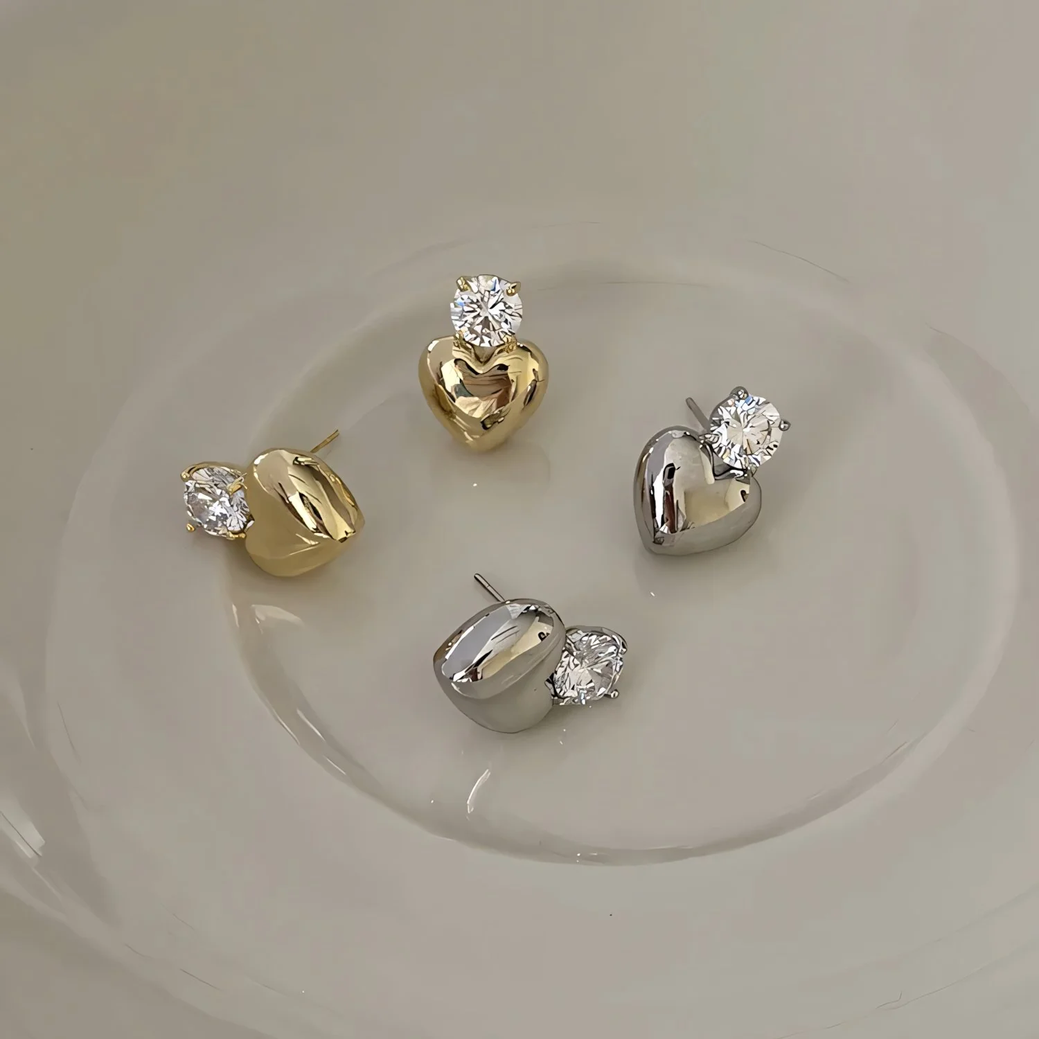 Dainty Diamond Heart Stud Earrings - Image 6