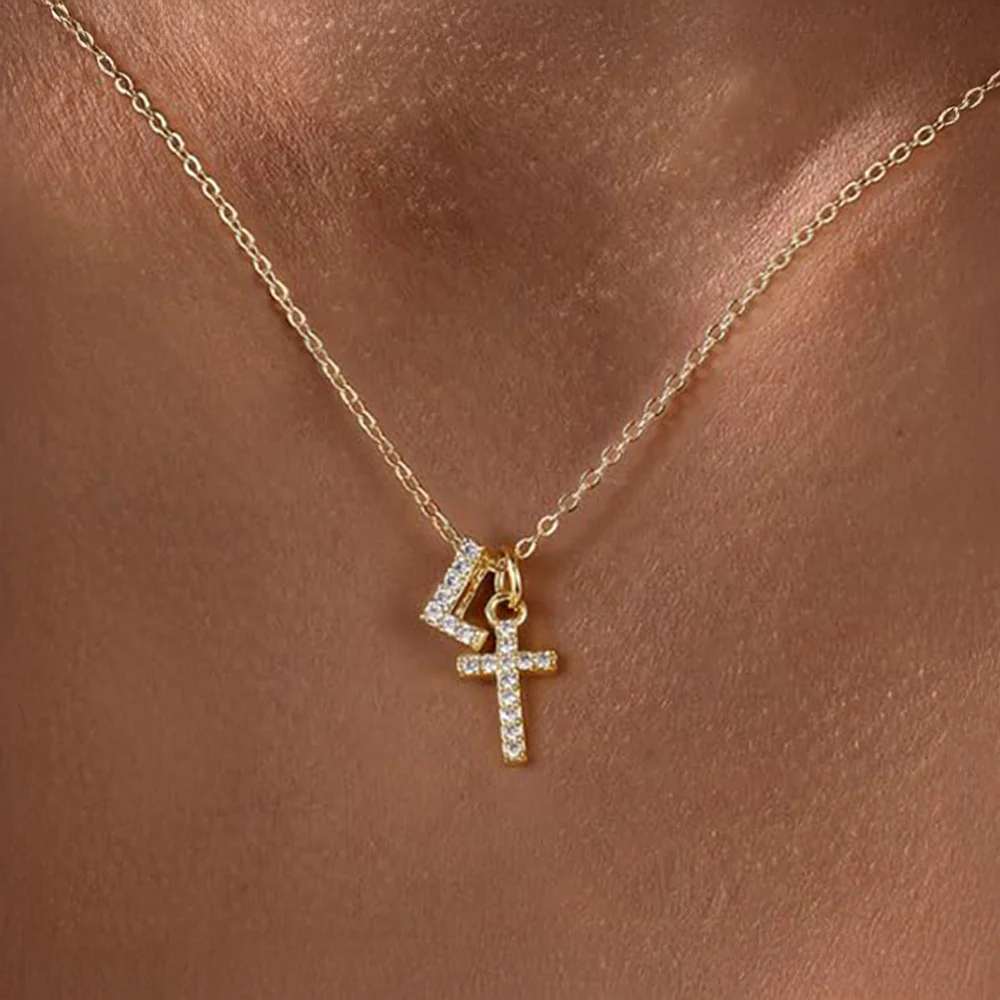 Dainty Diamond Initial & Cross Necklace - Image 16