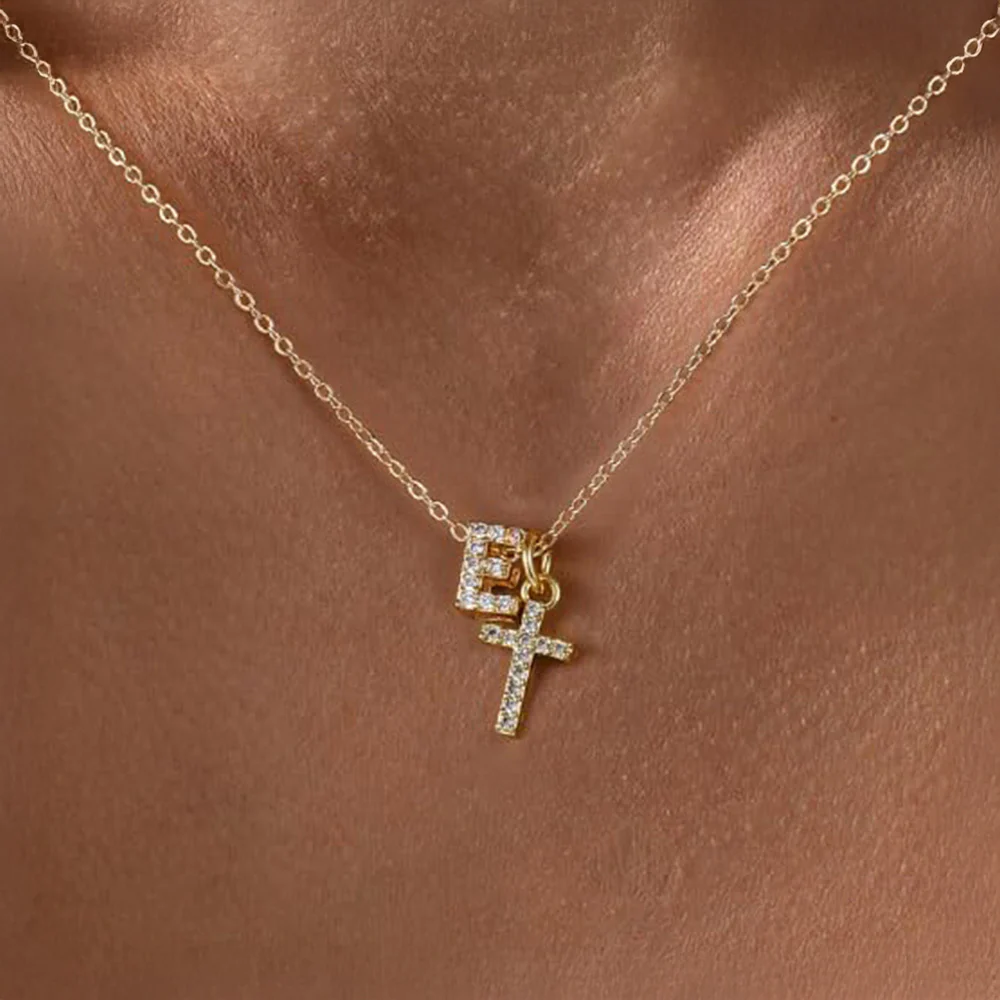 Dainty Diamond Initial & Cross Necklace - Image 9