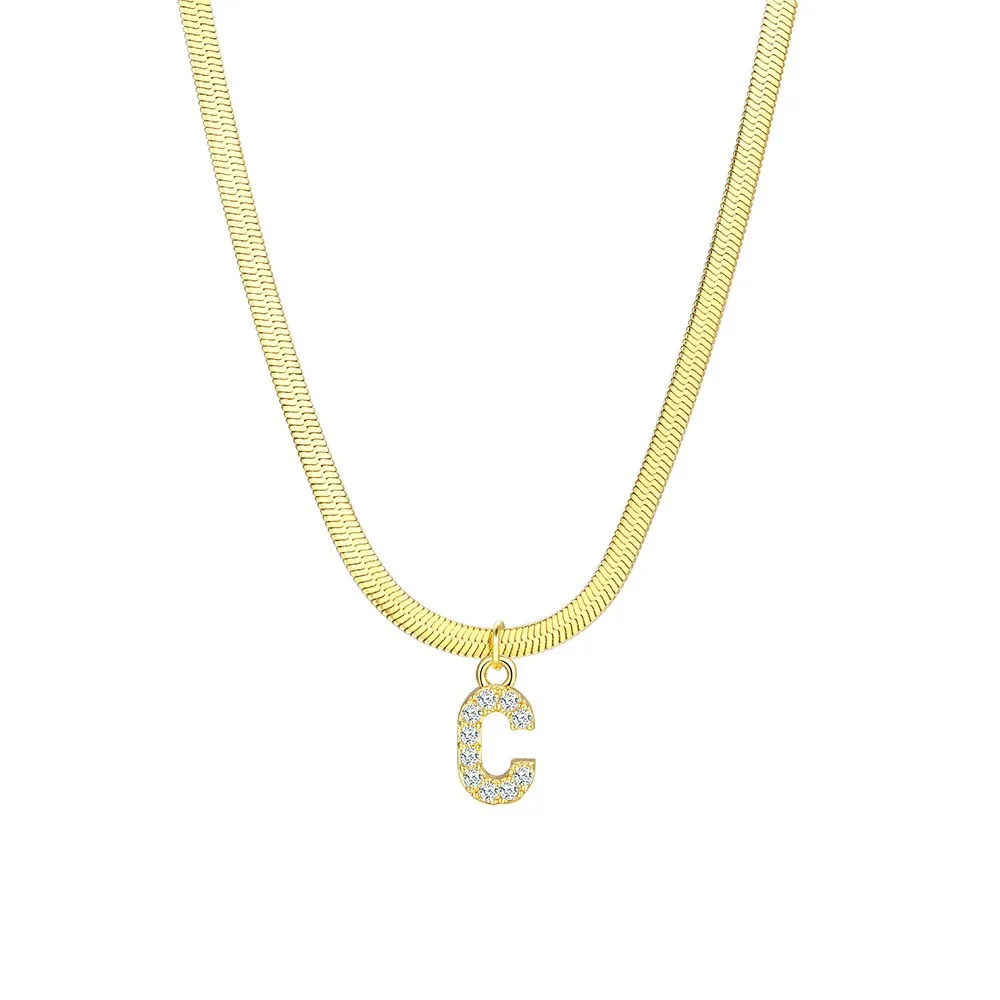 Dainty Diamond Letter Initial Herringbone Necklace - Image 13