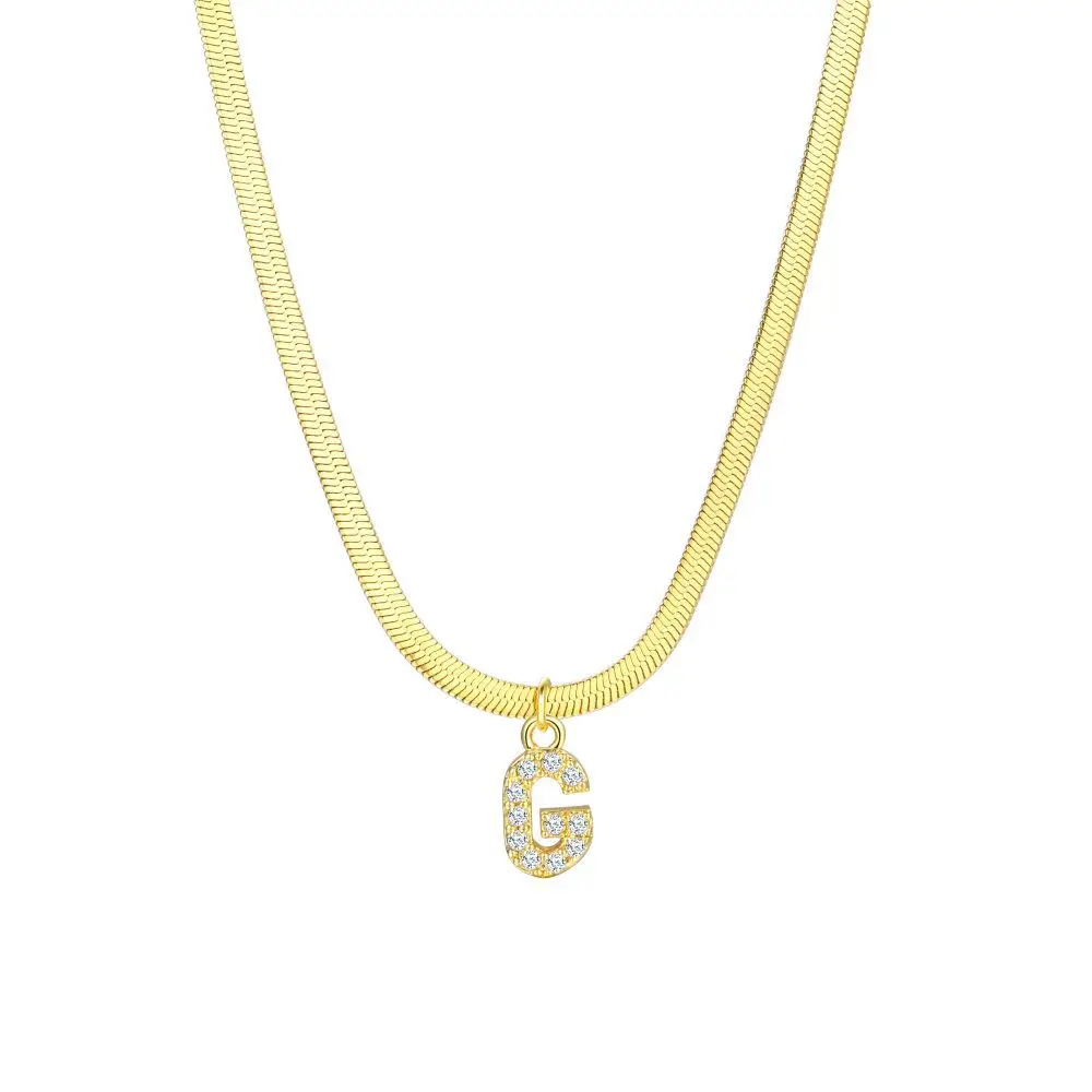 Dainty Diamond Letter Initial Herringbone Necklace - Image 17