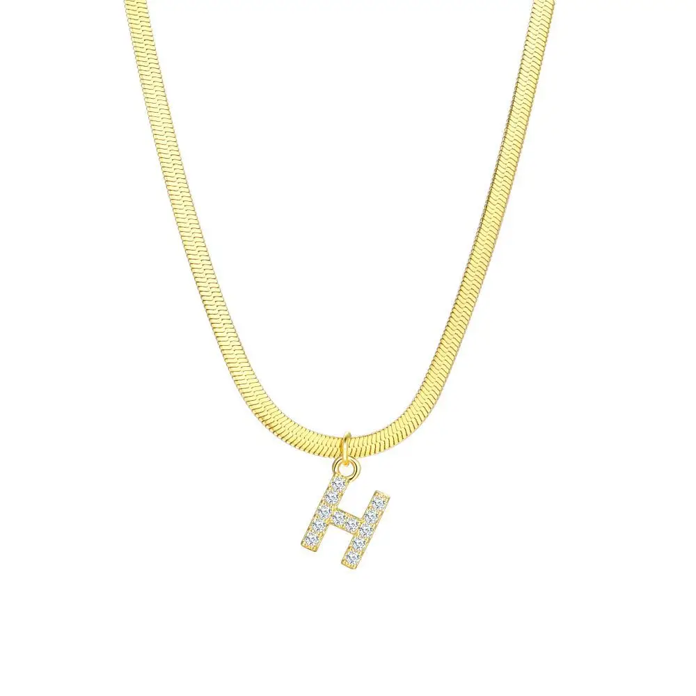 Dainty Diamond Letter Initial Herringbone Necklace - Image 18