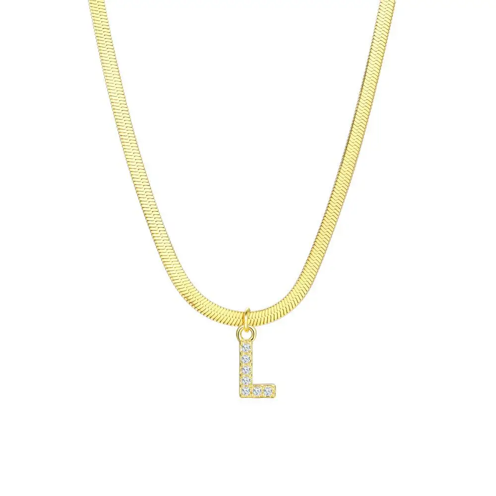 Dainty Diamond Letter Initial Herringbone Necklace - Image 22