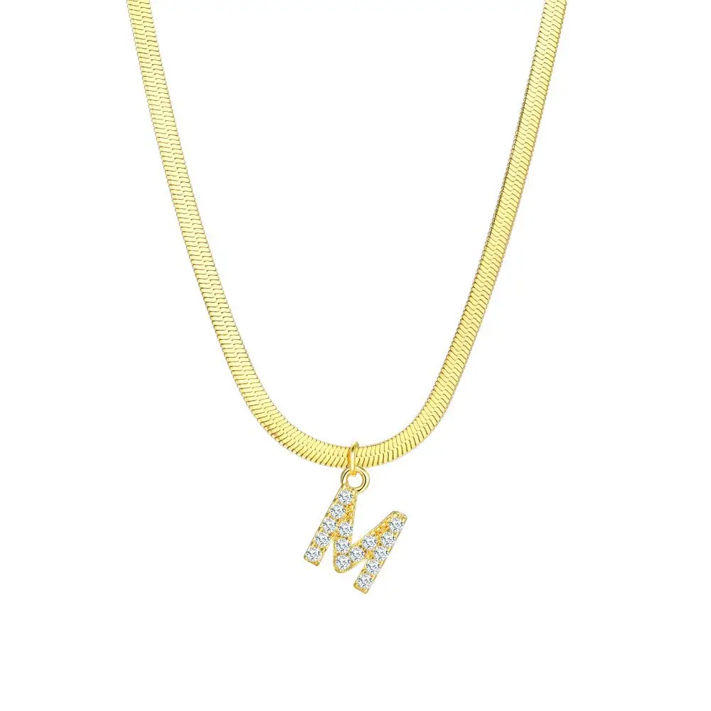 Dainty Diamond Letter Initial Herringbone Necklace - Image 23
