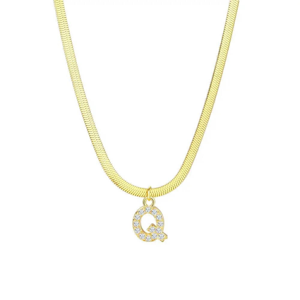 Dainty Diamond Letter Initial Herringbone Necklace - Image 27