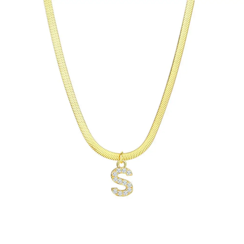Dainty Diamond Letter Initial Herringbone Necklace - Image 29
