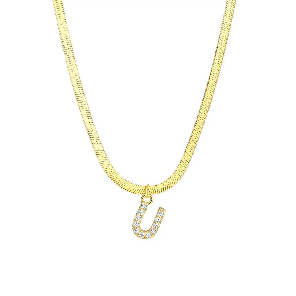 Dainty Diamond Letter Initial Herringbone Necklace - Image 31