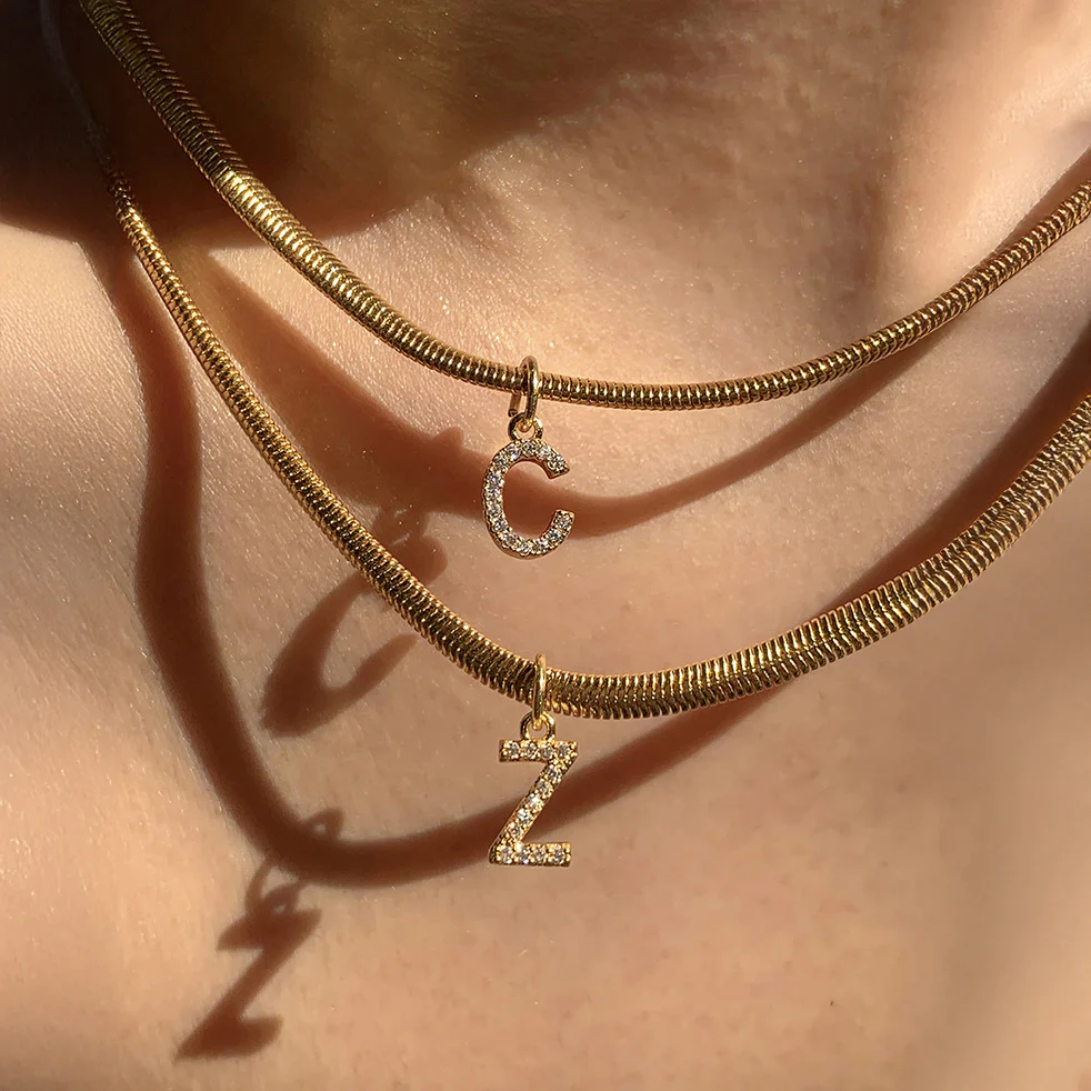 Dainty Diamond Letter Initial Herringbone Necklace - Image 4