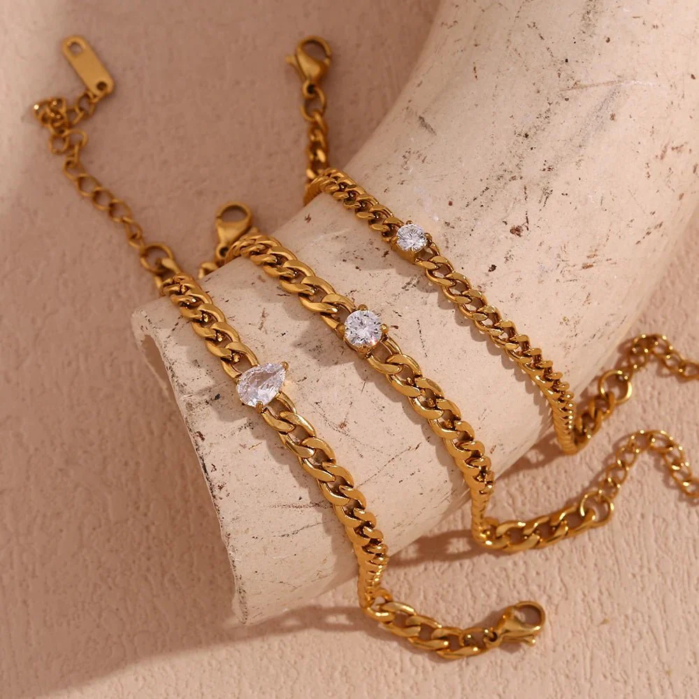 Dainty Diamond Set Gold Cuban Bracelets - Image 3