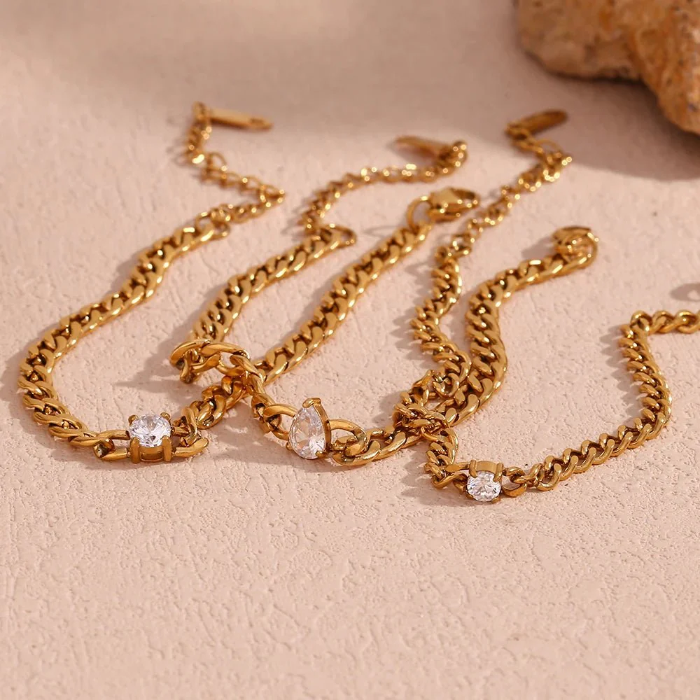 Dainty Diamond Set Gold Cuban Bracelets - Image 4