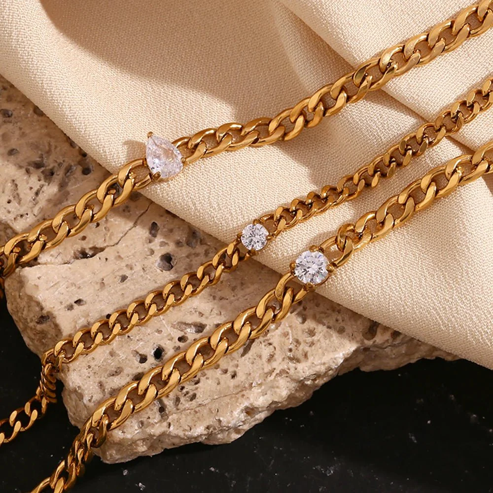 Dainty Diamond Set Gold Cuban Bracelets - Image 5