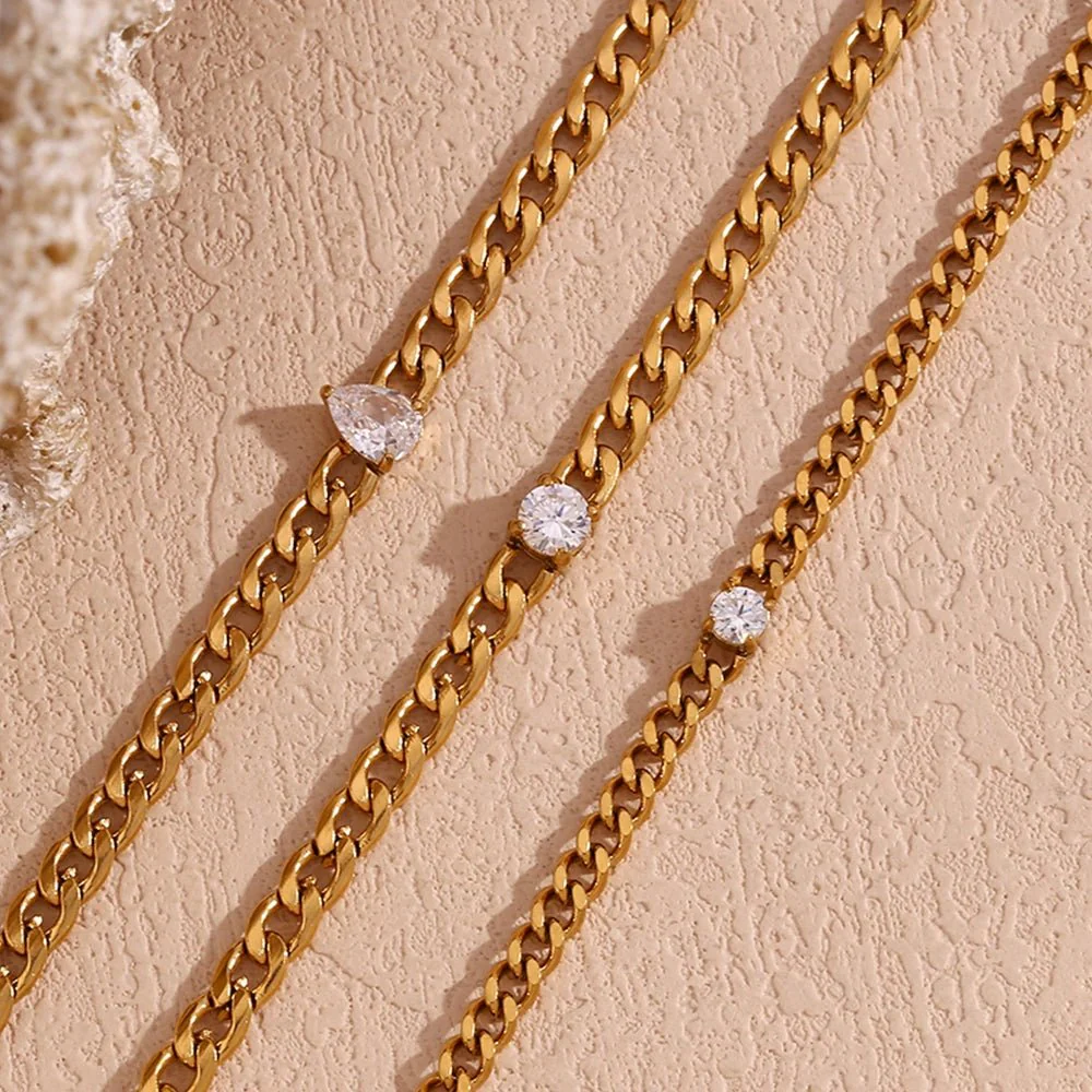Dainty Diamond Set Gold Cuban Bracelets - Image 6