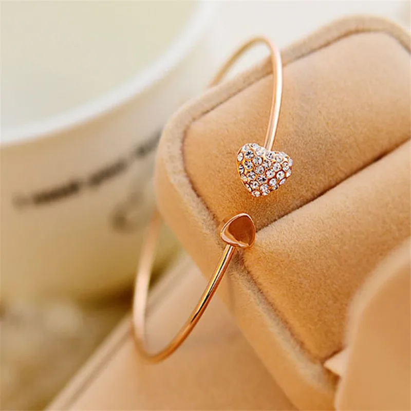 Dainty Double Heart Bangle Bracelet - Image 2
