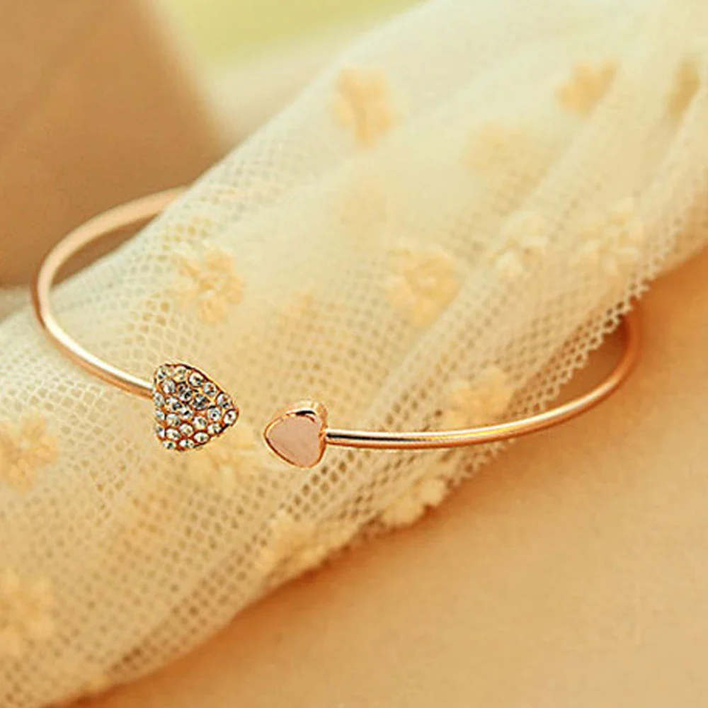 Dainty Double Heart Bangle Bracelet - Image 5