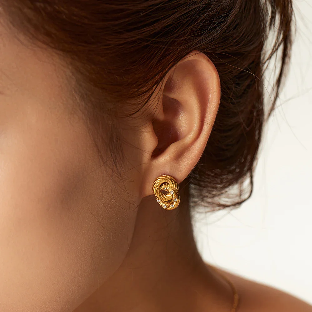 Dainty Dual Textured & Diamond Hoop Earrings - Image 3