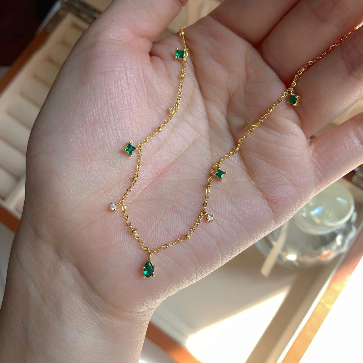 Dainty Emerald Aurora Necklace - Image 7