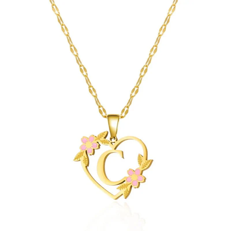 Dainty Floral Accented Heart Letter Initial Necklace - Image 16
