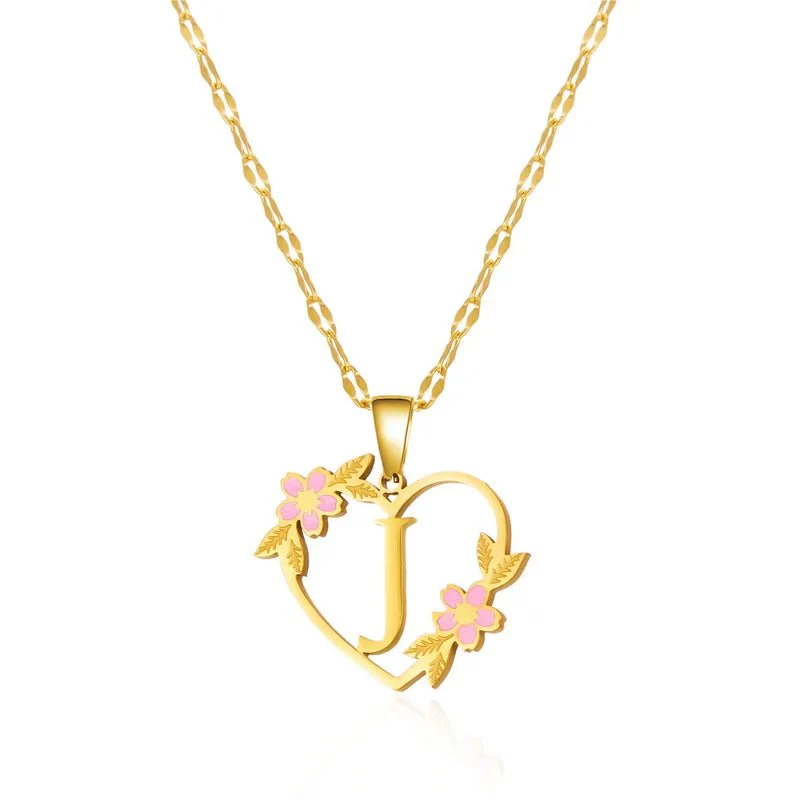 Dainty Floral Accented Heart Letter Initial Necklace - Image 23