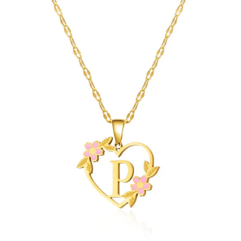 Dainty Floral Accented Heart Letter Initial Necklace - Image 29