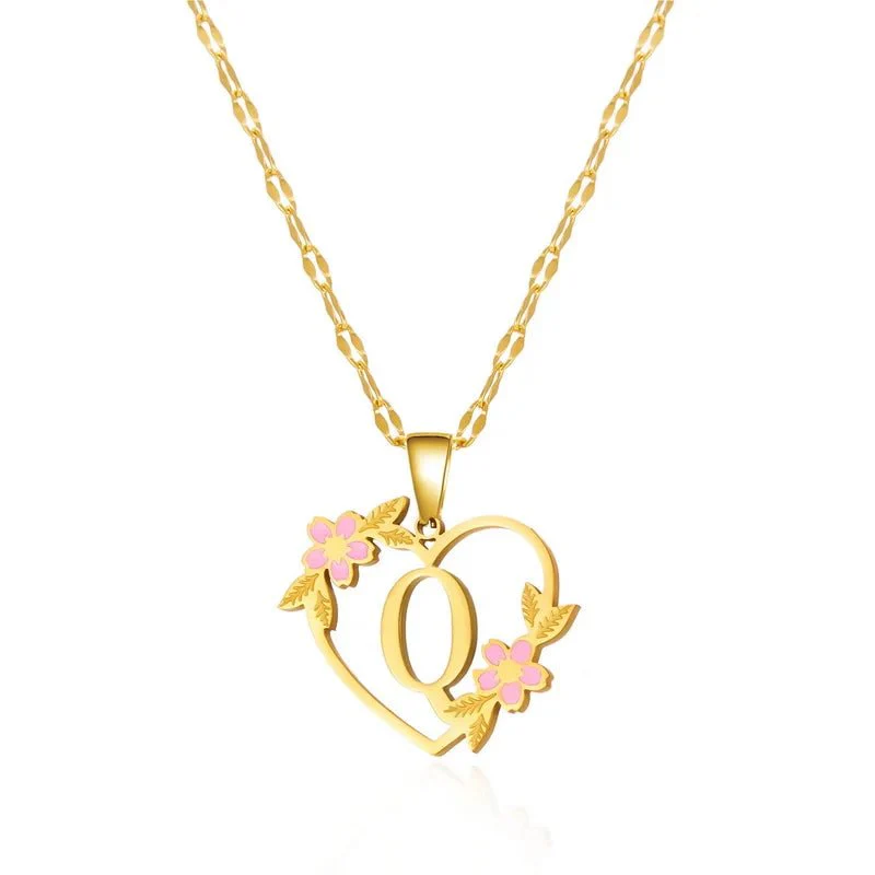 Dainty Floral Accented Heart Letter Initial Necklace - Image 30