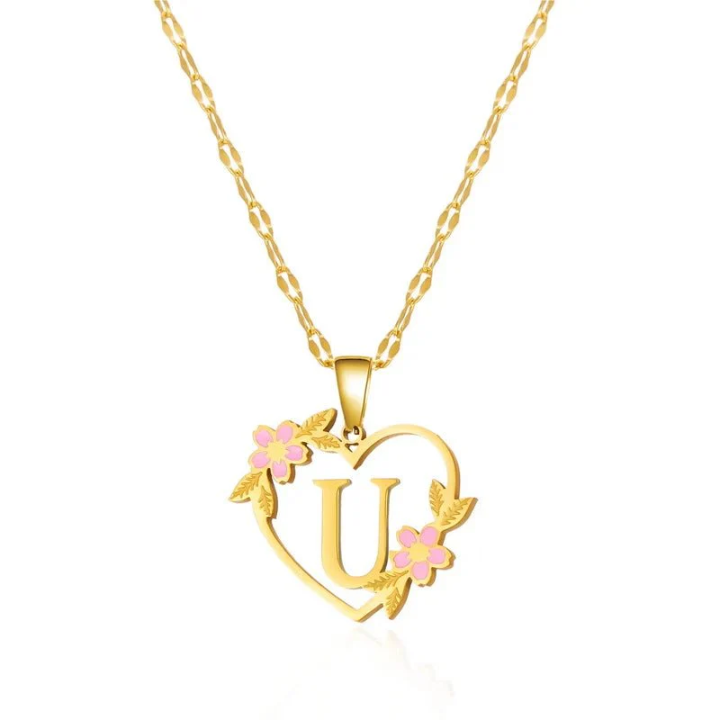 Dainty Floral Accented Heart Letter Initial Necklace - Image 34
