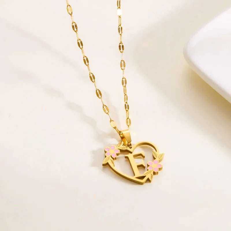 Dainty Floral Accented Heart Letter Initial Necklace - Image 8