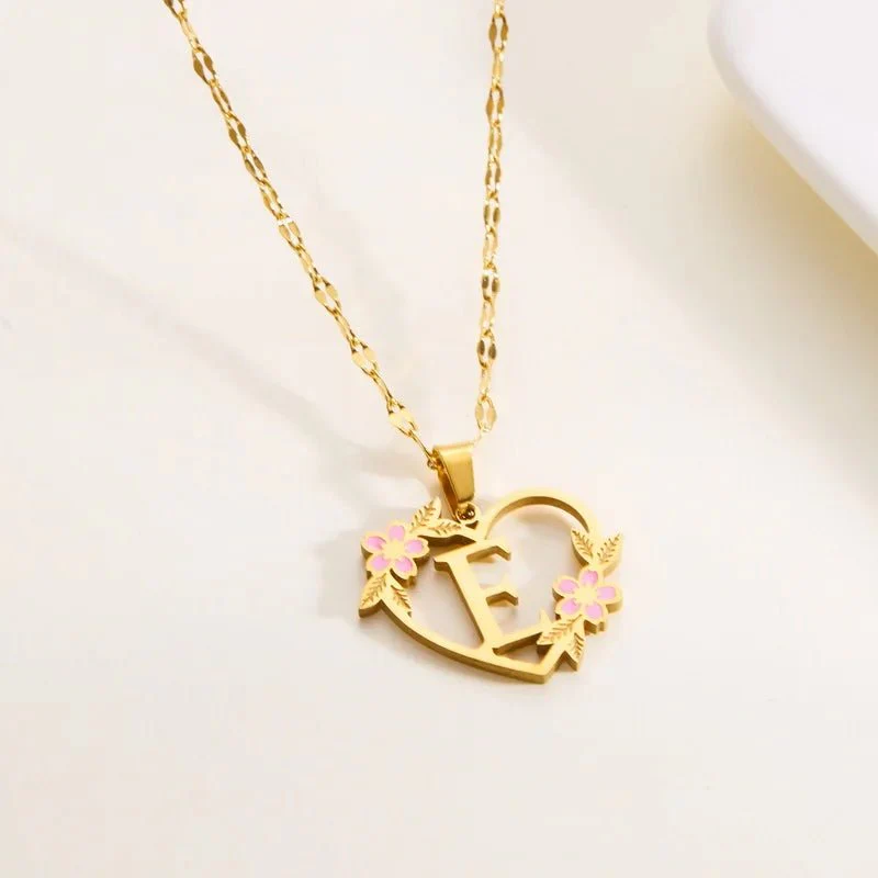 Dainty Floral Accented Heart Letter Initial Necklace - Image 9