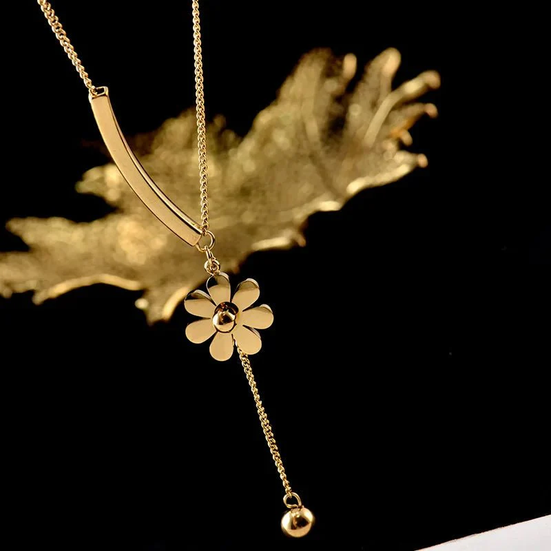 Dainty Floral Bar Dangle Necklace - Image 3