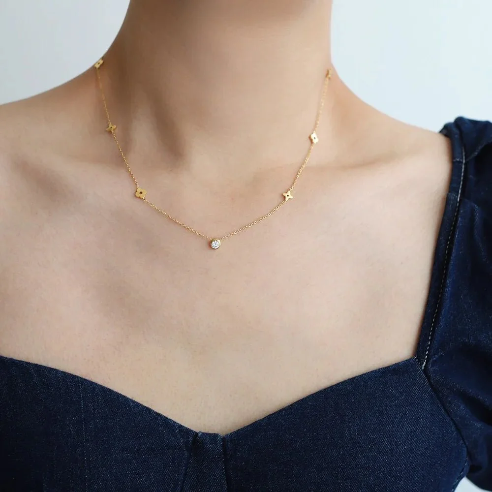 Dainty Floral Diamond Centerpiece Necklace - Image 3