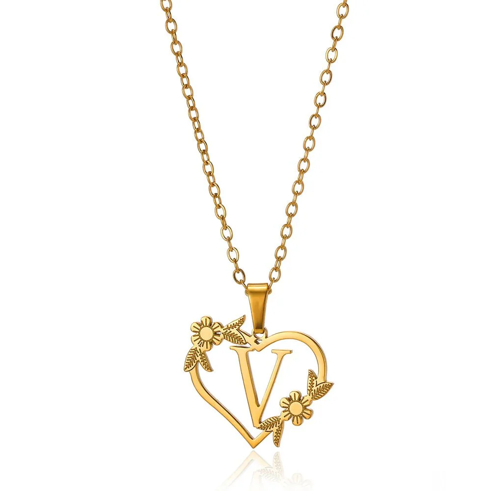Dainty Floral Heart Letter Initial Necklace - Image 27