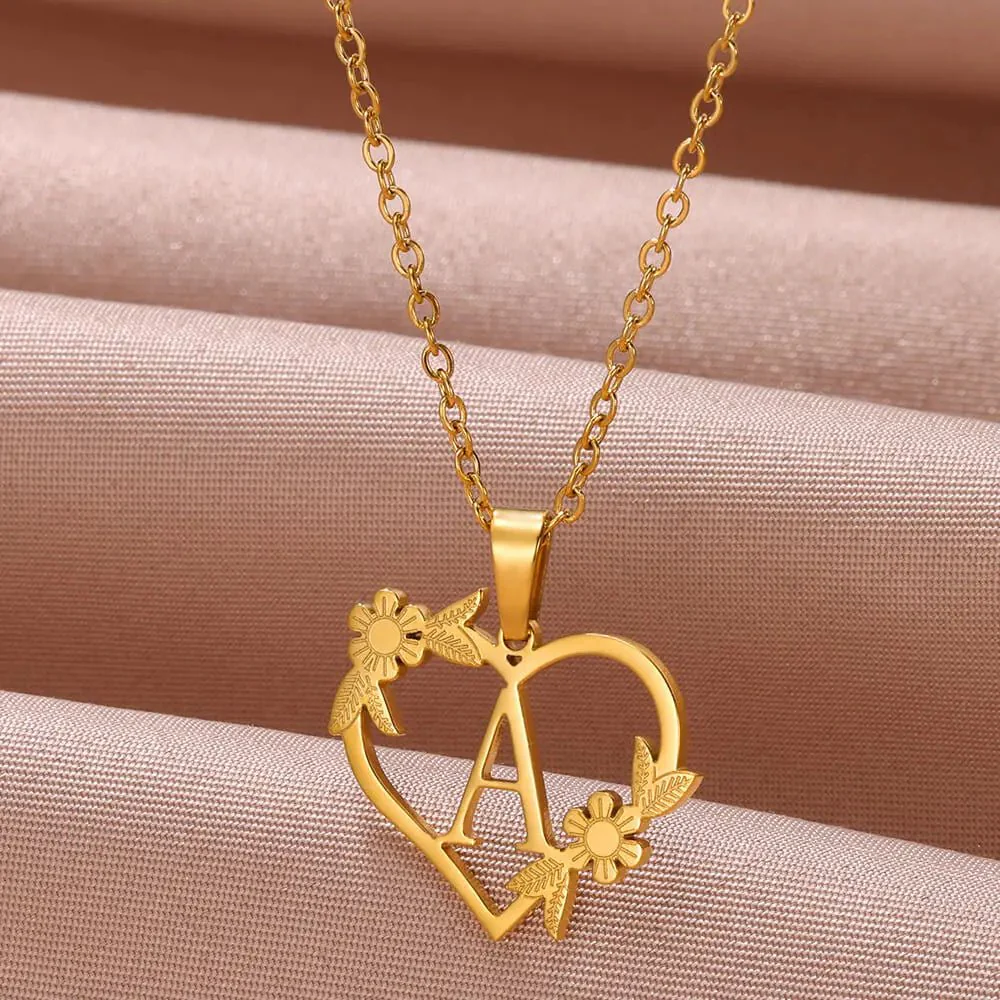 Dainty Floral Heart Letter Initial Necklace - Image 4