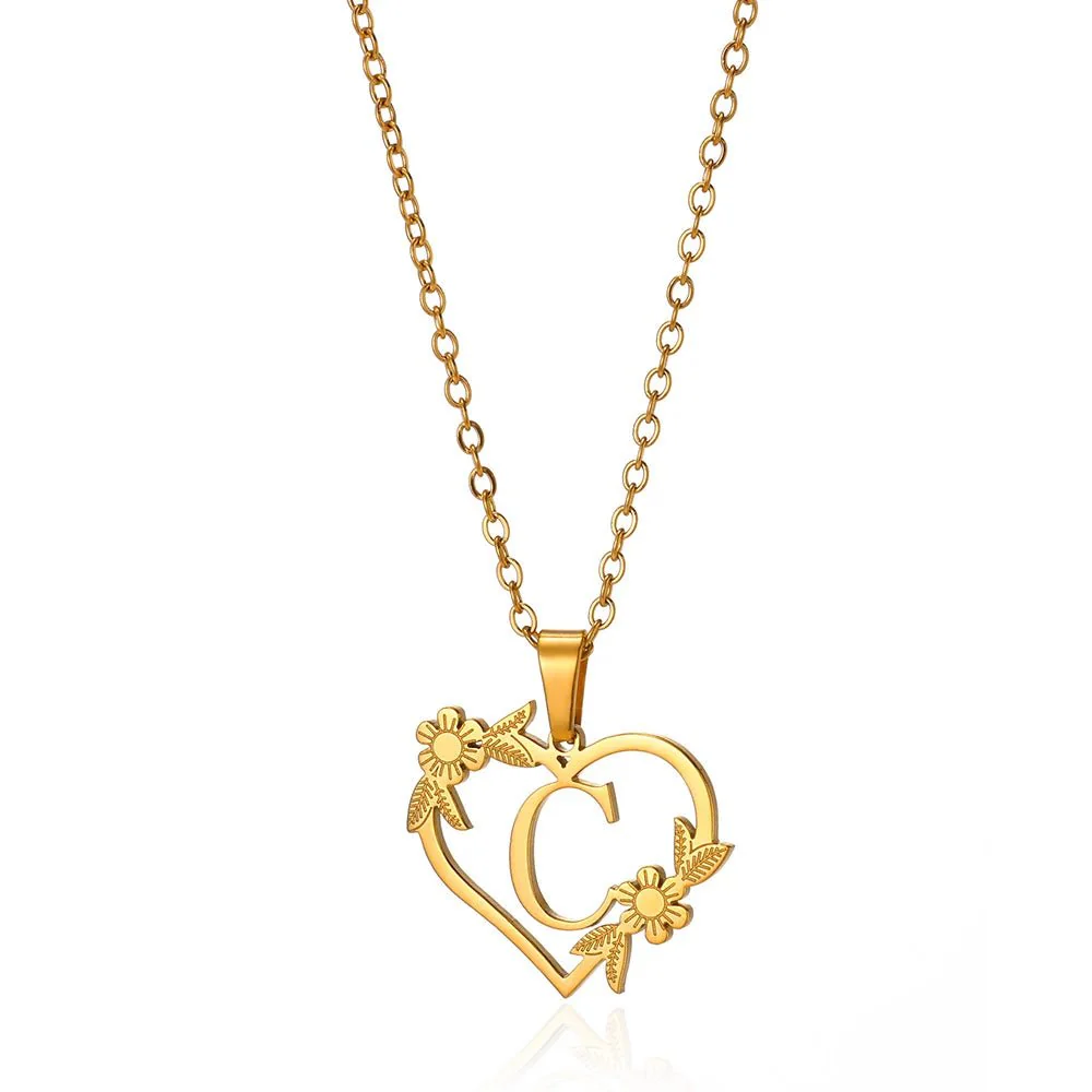 Dainty Floral Heart Letter Initial Necklace - Image 8