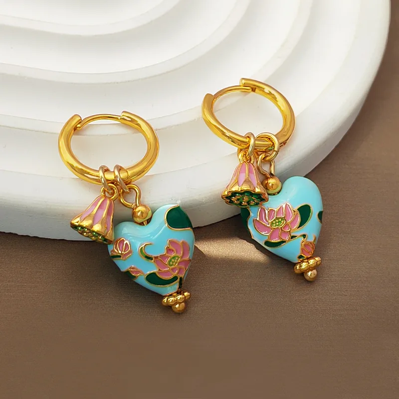 Dainty Floral Pastel Heart Hoop Huggie Earrings - Image 3