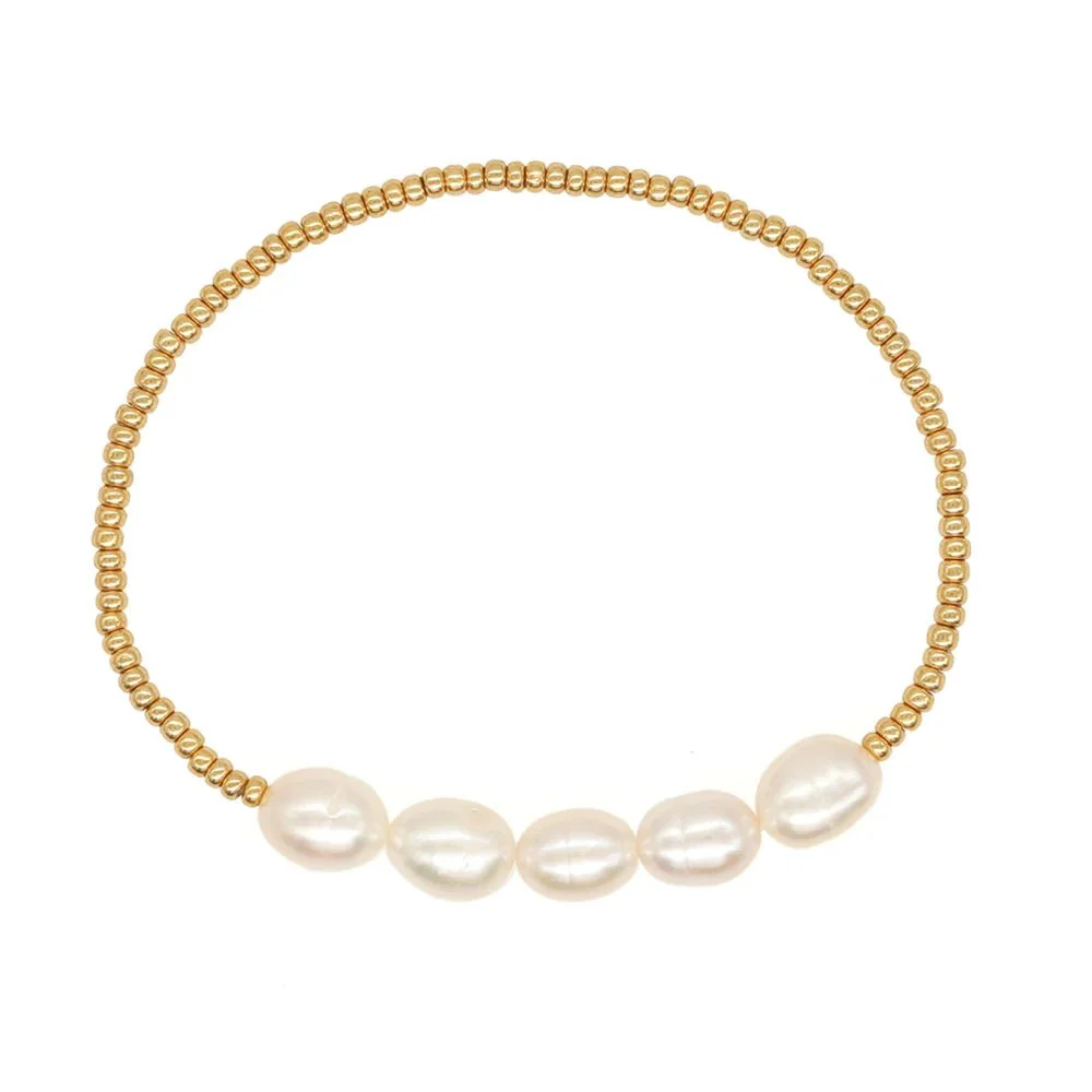 Dainty Gold Beaded Pearl Bracelets - Image 4