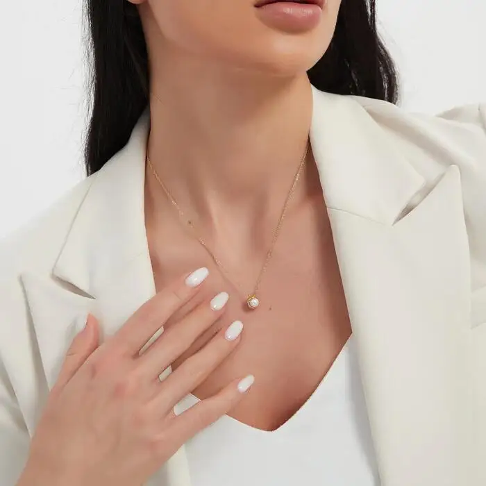 Dainty Gold Dripping Pearl Necklace - Image 6