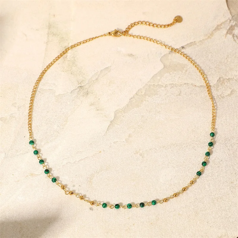 Dainty Gold & Malachite Stone Necklace - Image 8