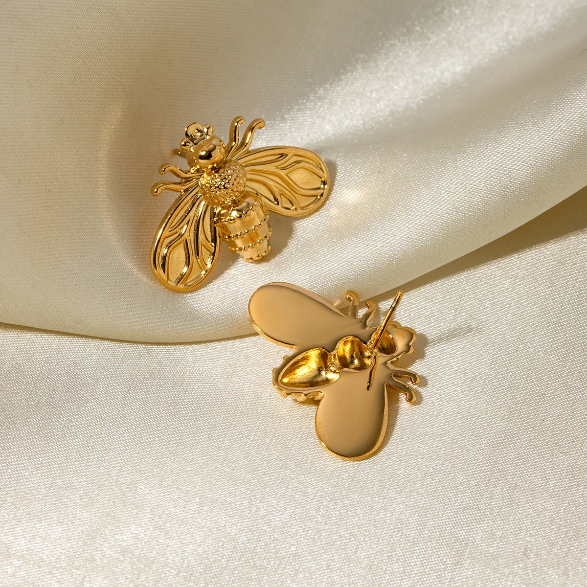 Dainty Gold Queen Bee Stud Earrings - Image 3
