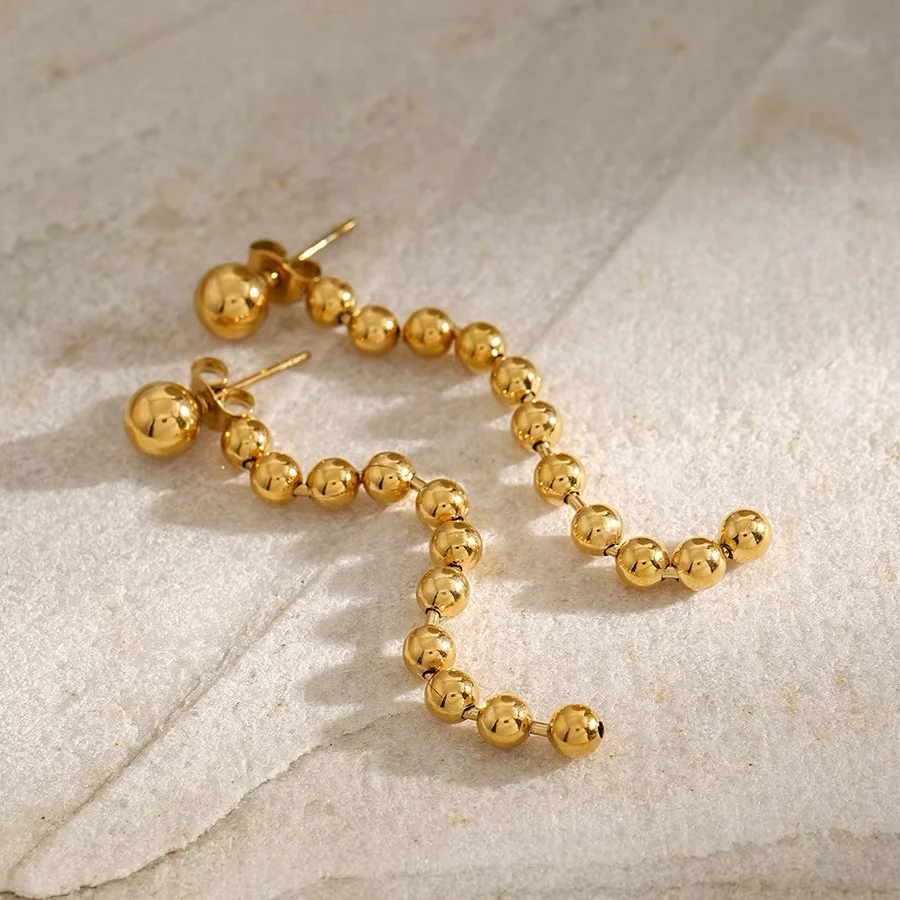 Dainty Golden Bead Tassel Earrings - Image 5