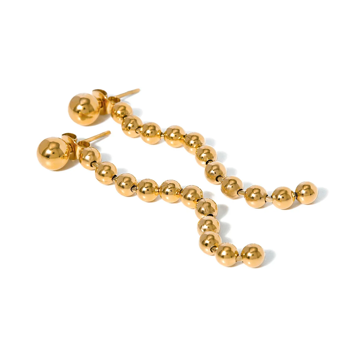 Dainty Golden Bead Tassel Earrings - Image 9