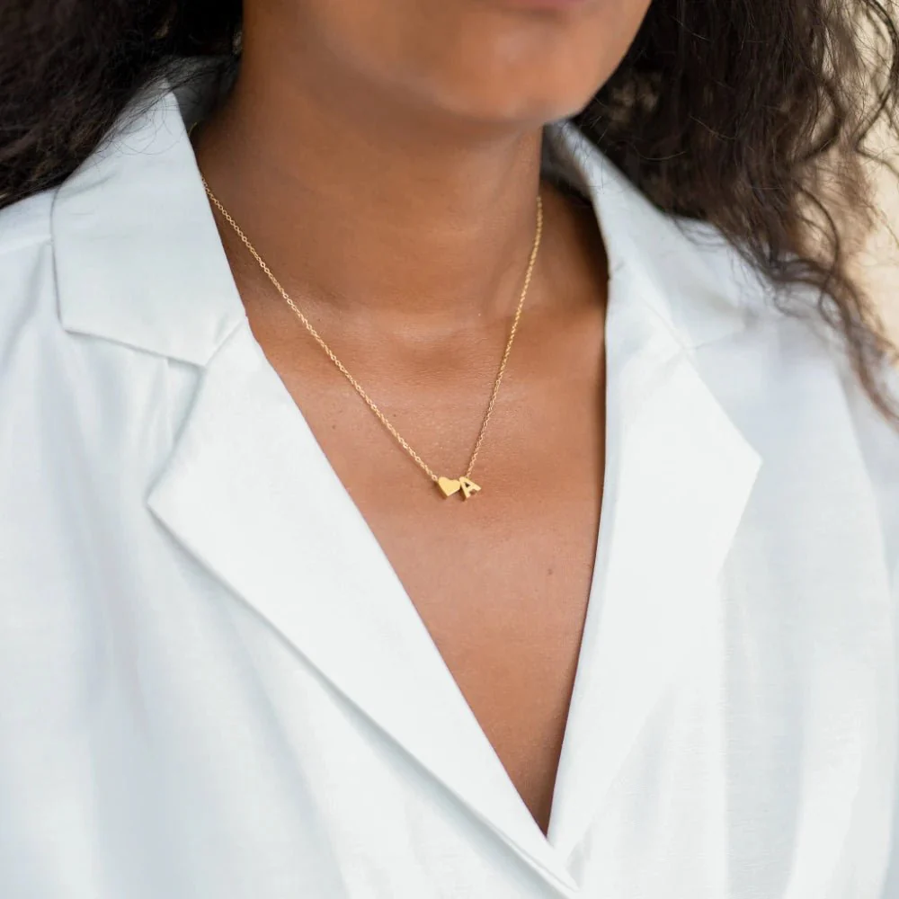 Dainty Heart Accented Letter Initial Necklace - Image 3