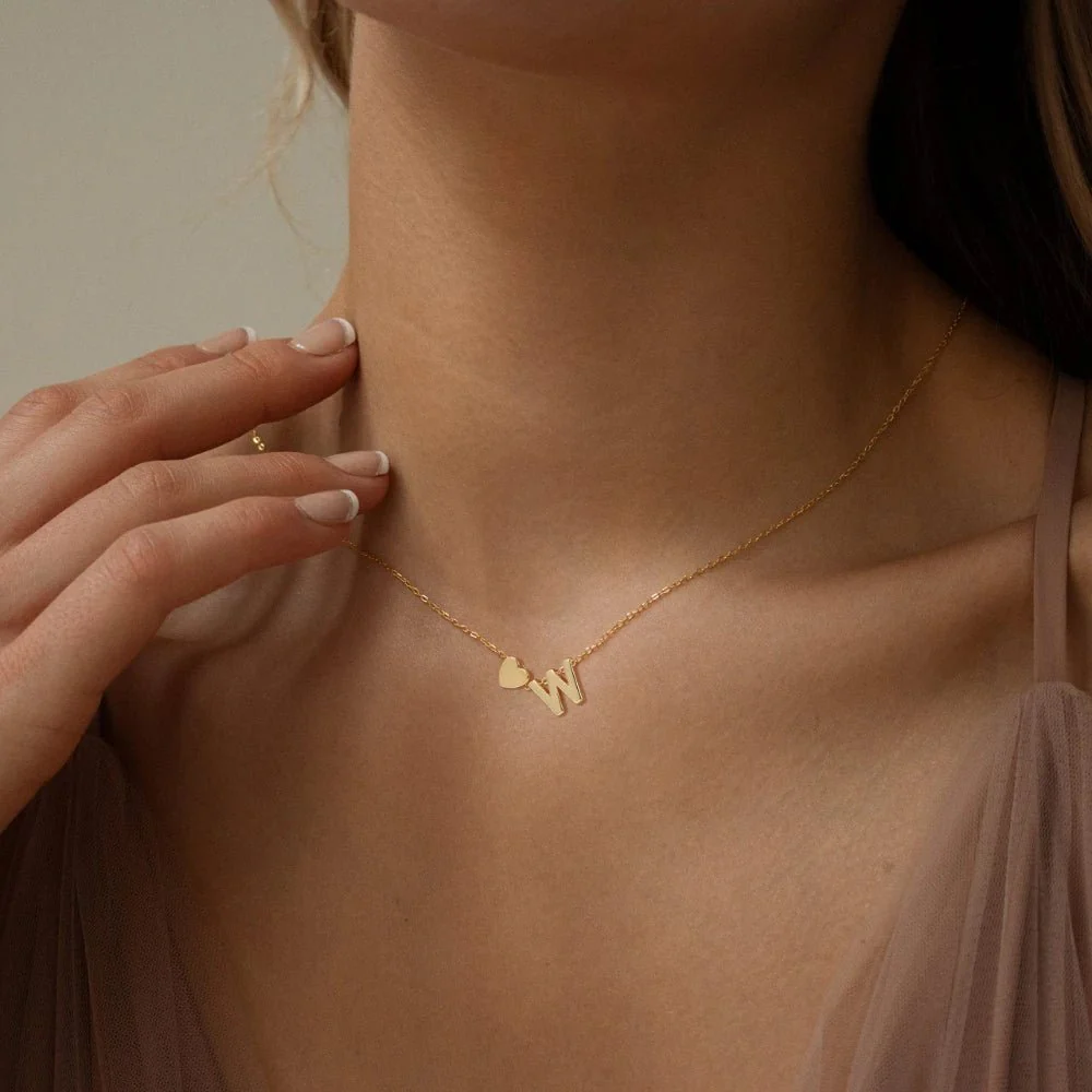 Dainty Heart Accented Letter Initial Necklace - Image 6