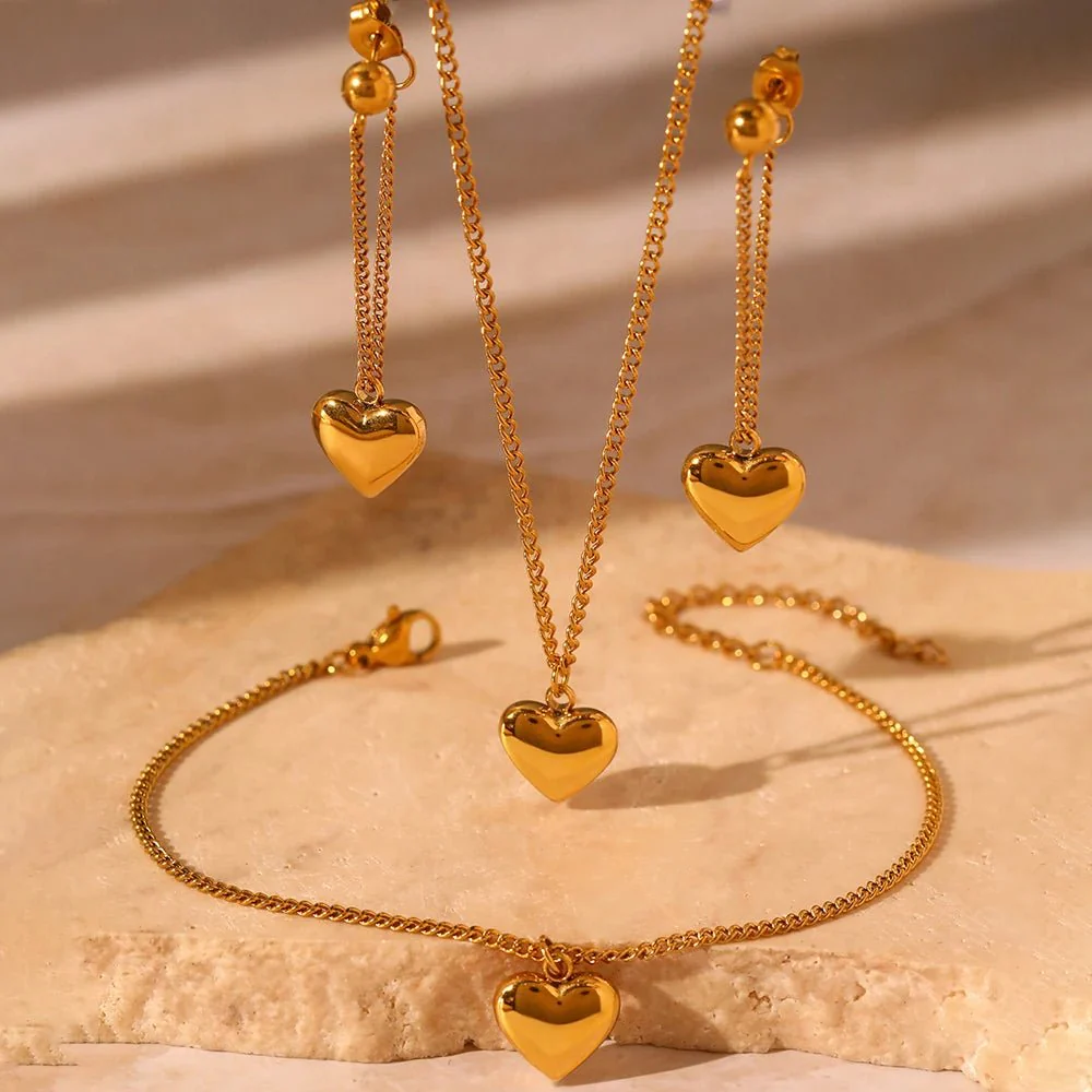 Dainty Heart Chain Necklace, Bracelet, and Earring Set - Image 6