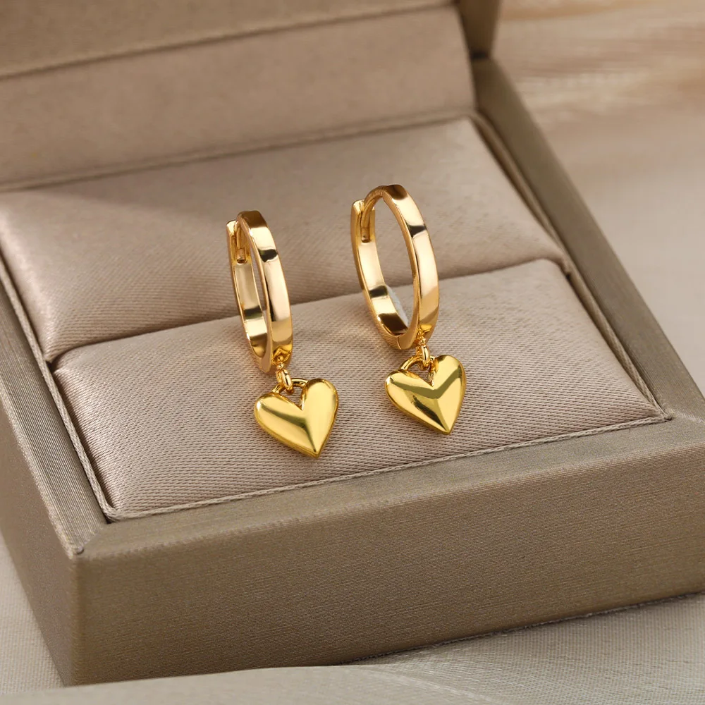 Dainty Heart Dangle Huggie Hoop Earrings - Image 3