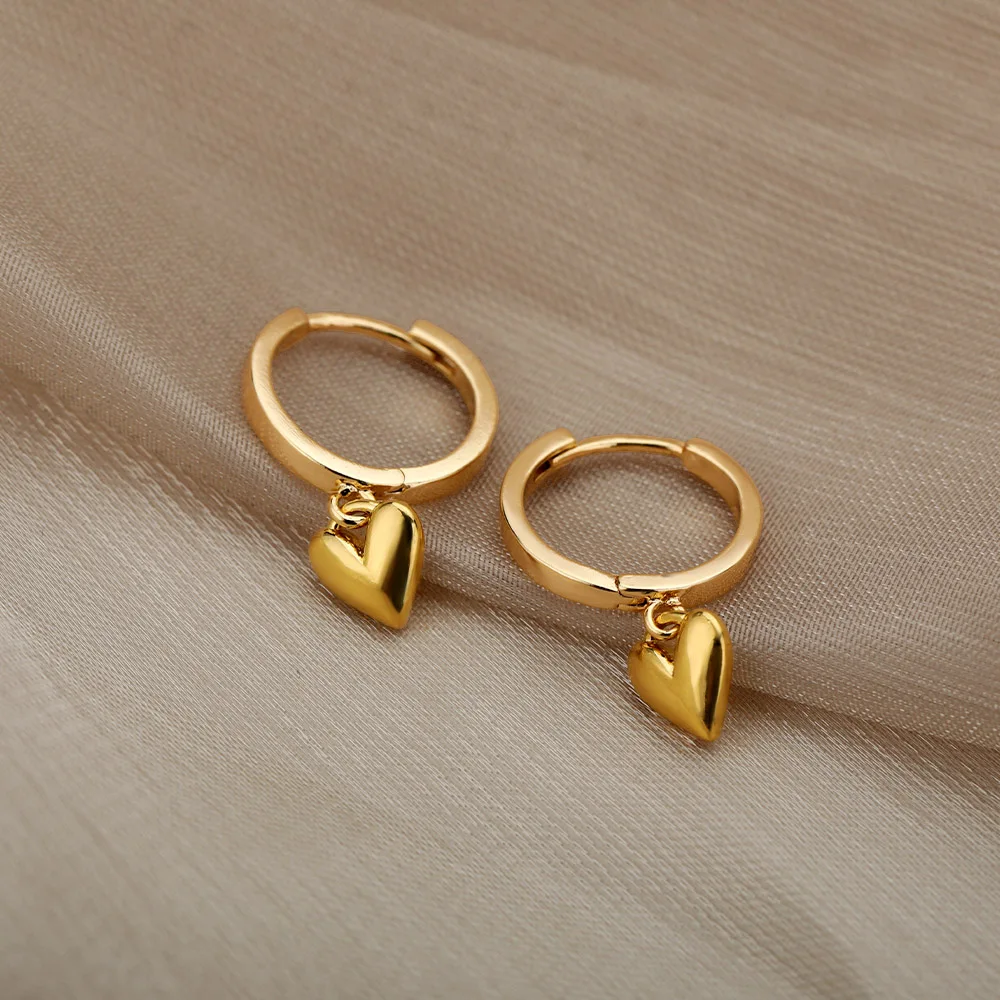 Dainty Heart Dangle Huggie Hoop Earrings - Image 4