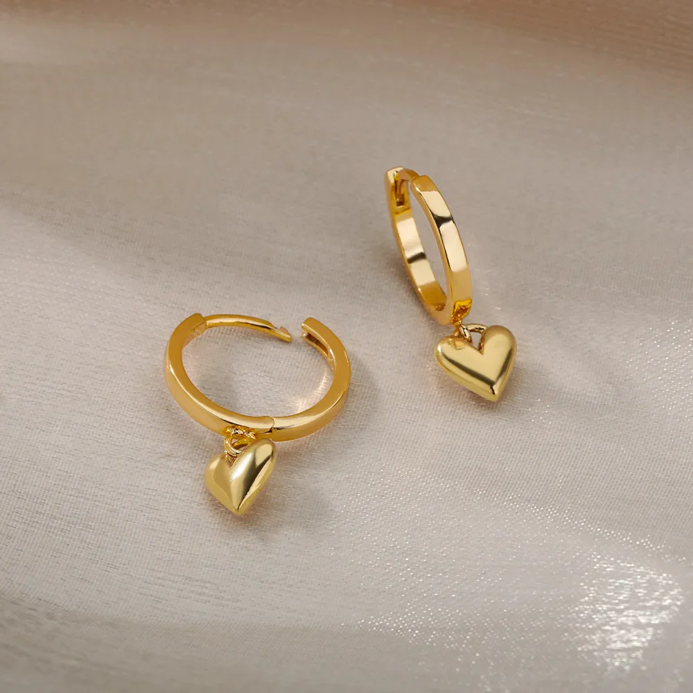 Dainty Heart Dangle Huggie Hoop Earrings - Image 6