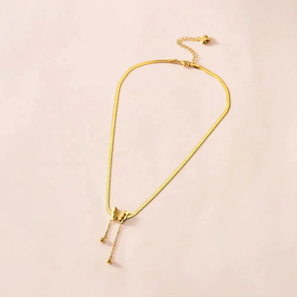 Dainty Herringbone Butterfly Dangle Necklace - Image 6