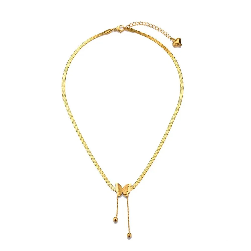 Dainty Herringbone Butterfly Dangle Necklace - Image 7