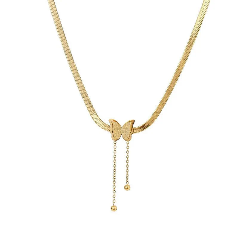 Dainty Herringbone Butterfly Dangle Necklace - Image 8