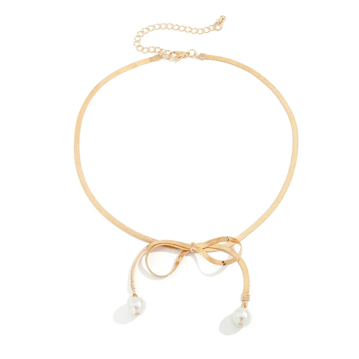 Dainty Herringbone Pearl Bow Necklace - Image 7