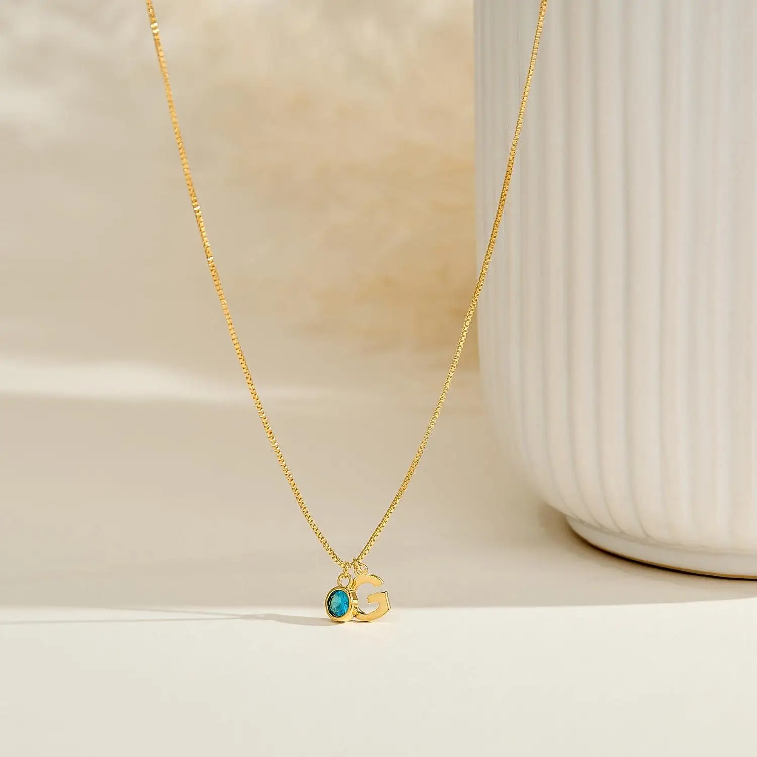 Dainty Initial & Birthstone Necklace - Image 4